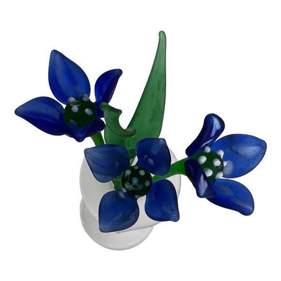 Hand Blown Cobalt Blue Mini Flowers Leaves frosted jack in‎ pulpit vase Murano? - Picture 2 of 14